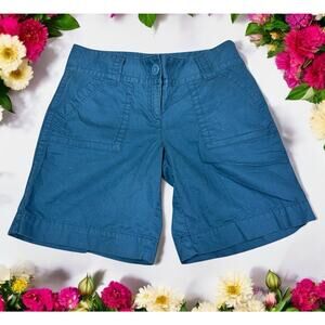 Women's Ann Taylor LOFT Blue Boyfriend Utility Shorts Sz 4 Cotton 8" Inseam